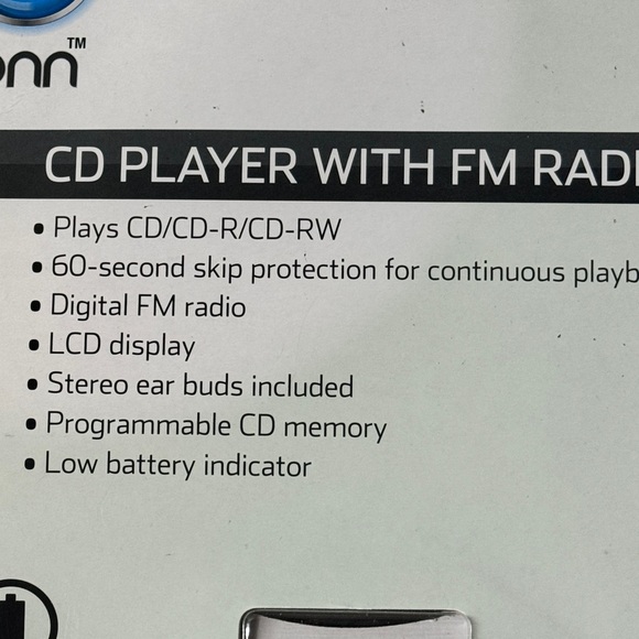 ONN Portable CD Player FM Radio Black ONB14AV202 - WORKS! New Opened Box - Picture 5 of 5